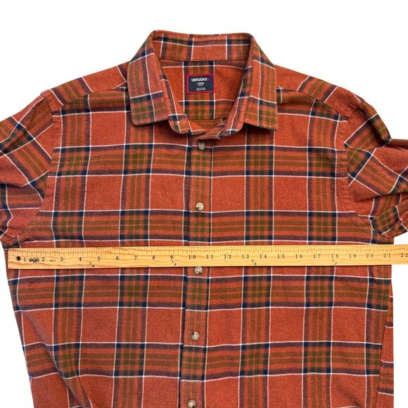 UNTUCKit Regner Slim Fit Flannel Shirt Large Orange Plaid Cotton Fall 2023 - Picture 8 of 10